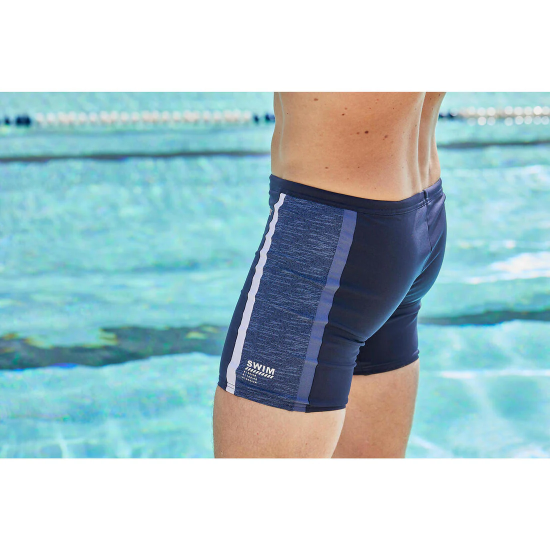 Traje de baño de natación tipo bóxer largo negro, gris y azul Yoko - Image 28