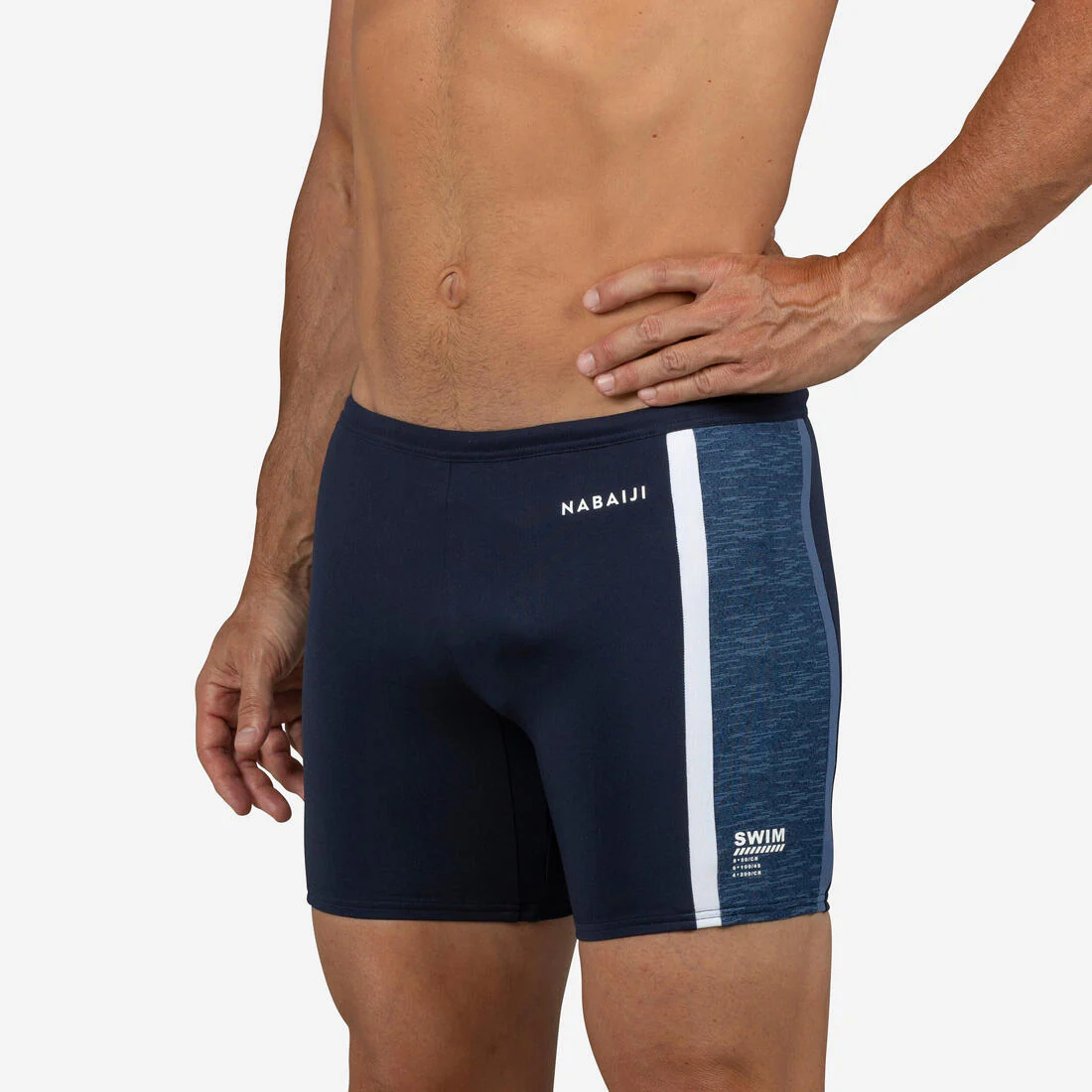 Traje de baño de natación tipo bóxer largo negro, gris y azul Yoko - Image 4