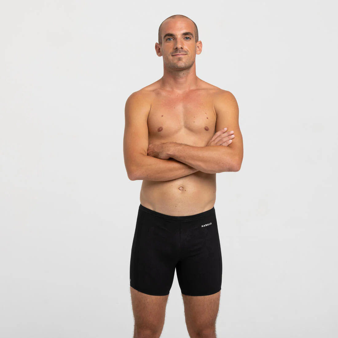 Traje de baño de natación tipo bóxer largo negro, gris y azul Yoko - Image 6