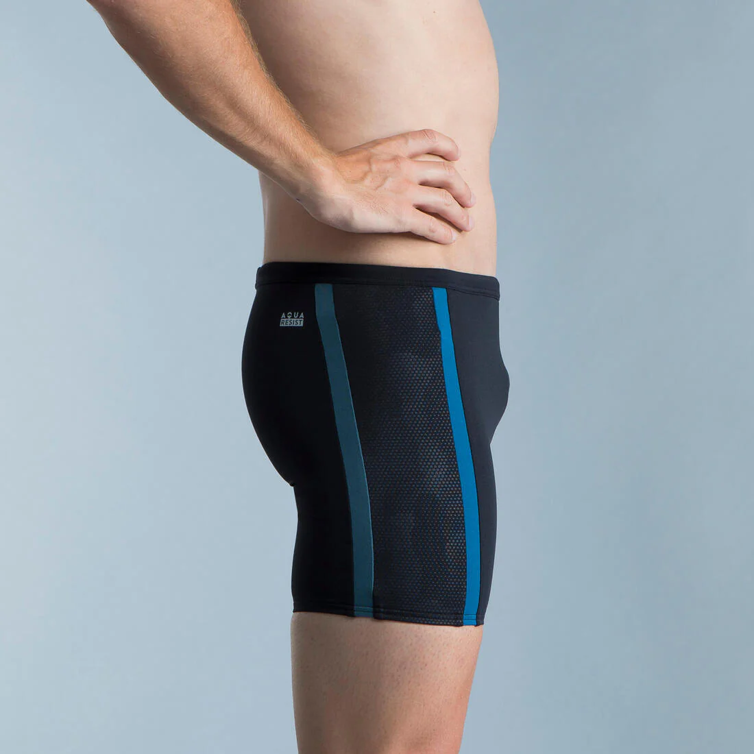 Traje de baño de natación tipo bóxer largo negro, gris y azul Yoko - Image 8