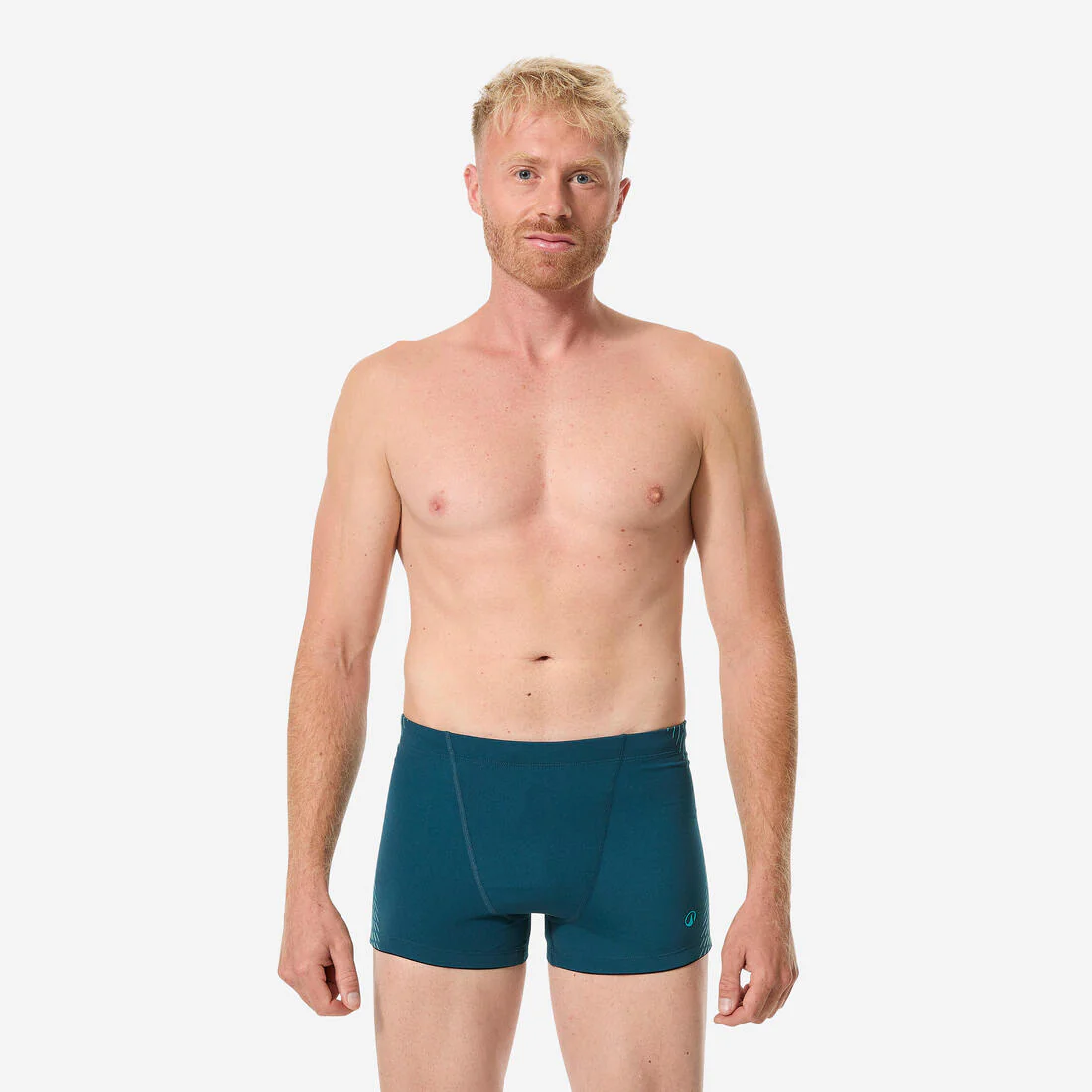 Traje de baño de natación tipo bóxer turquesa con blanco para hombre Fiti - Image 3