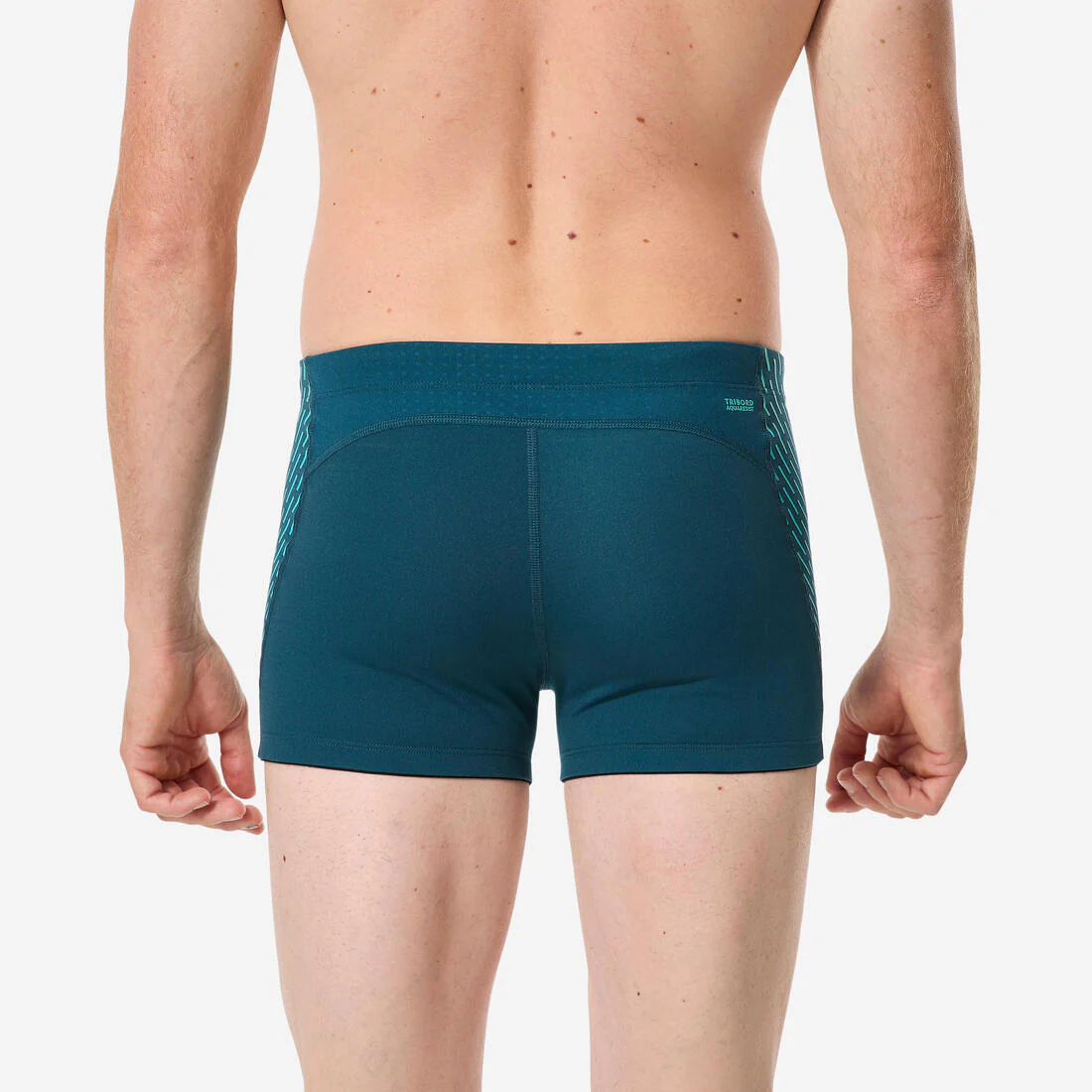 Traje de baño de natación tipo bóxer turquesa con blanco para hombre Fiti - Image 4