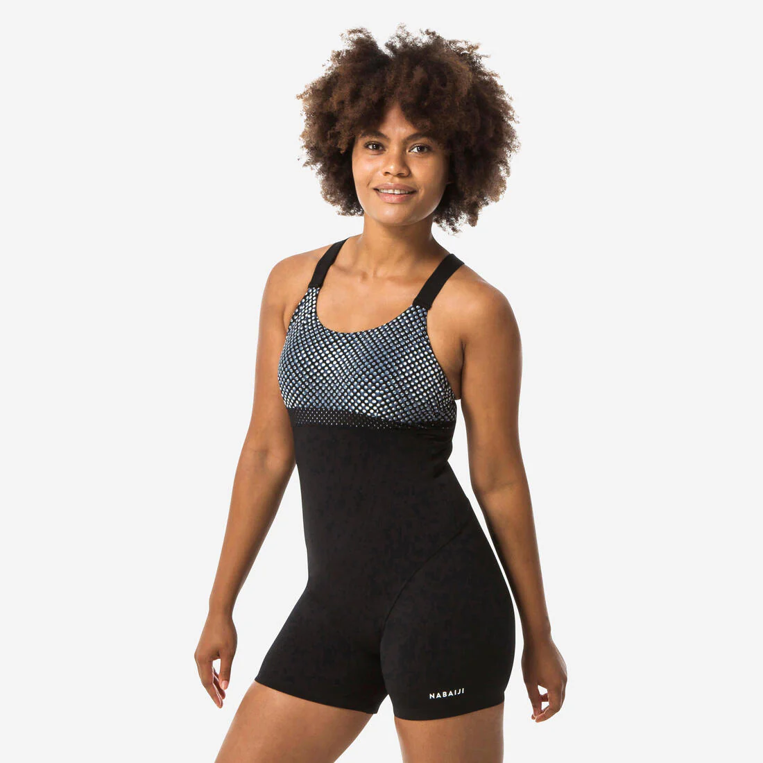 Traje de baño de natación tipo short negro con gris para mujer Elea