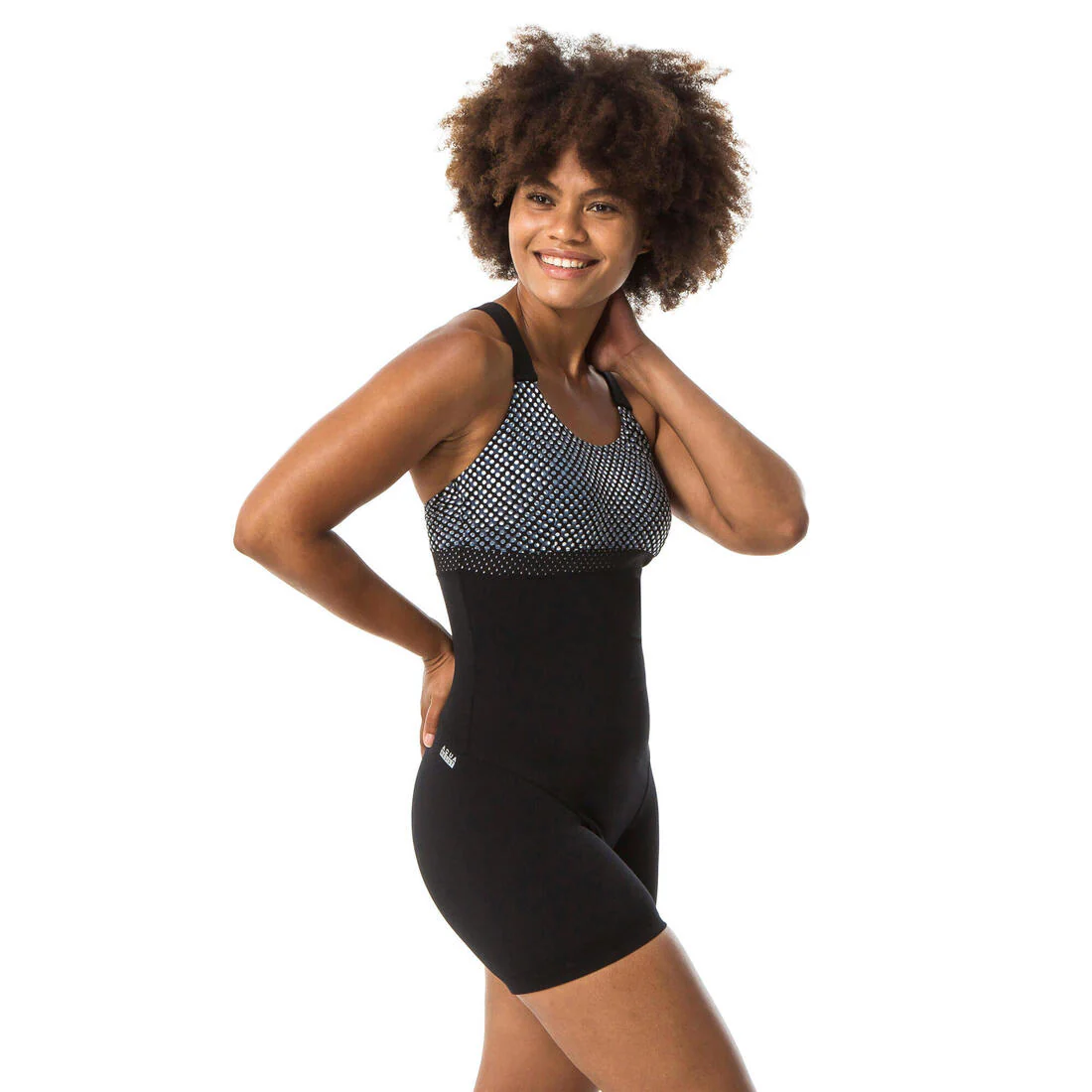 Traje de baño de natación tipo short negro con gris para mujer Elea - Image 3