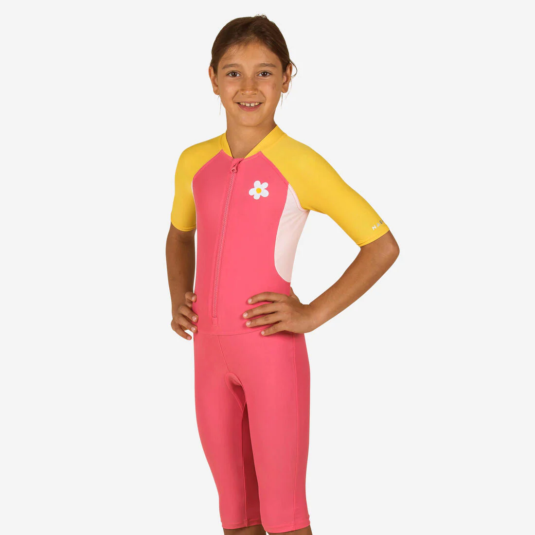 Traje de baño de natación tipo short rosa para niños 100