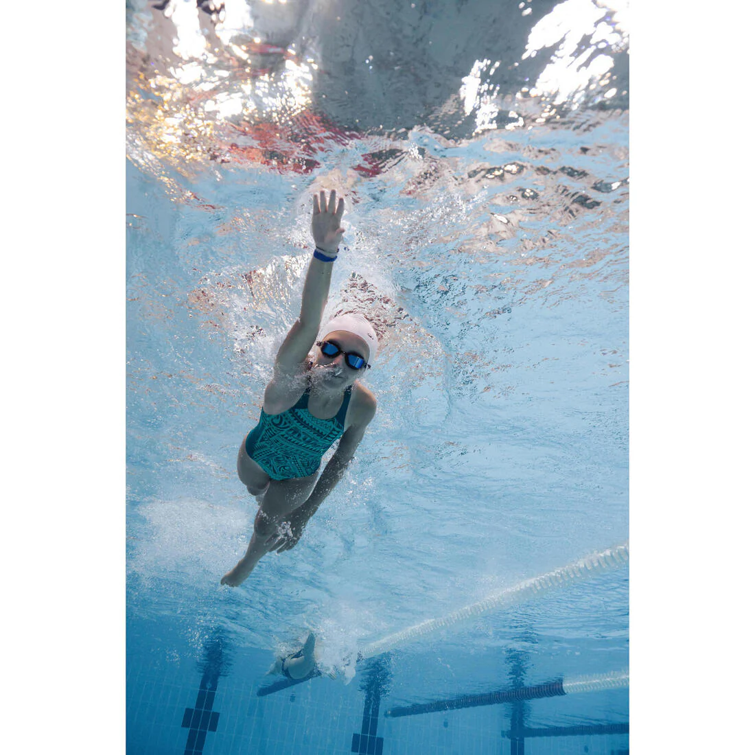 Traje de baño de natación turquesa para niña y adolescente 500 Kamyleon Fatu - Image 11