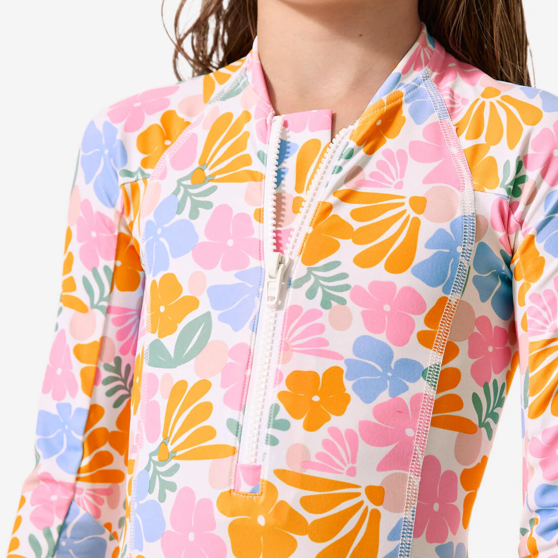 Traje de baño de surf anti-UV de manga larga blanco para niña Loulou Vahiné - Image 6