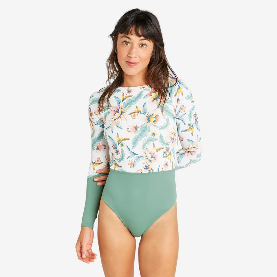Traje de baño de surf de manga larga blanco para mujer Mary Belly - Image 3