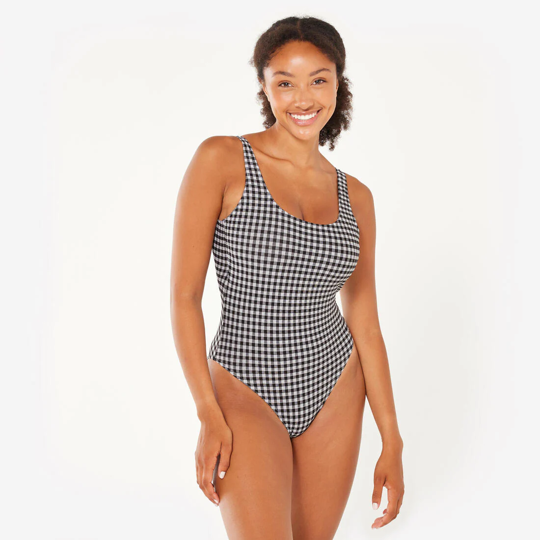 Traje de baño de surf negro con blanco texturizado para mujer Aurely Vichy