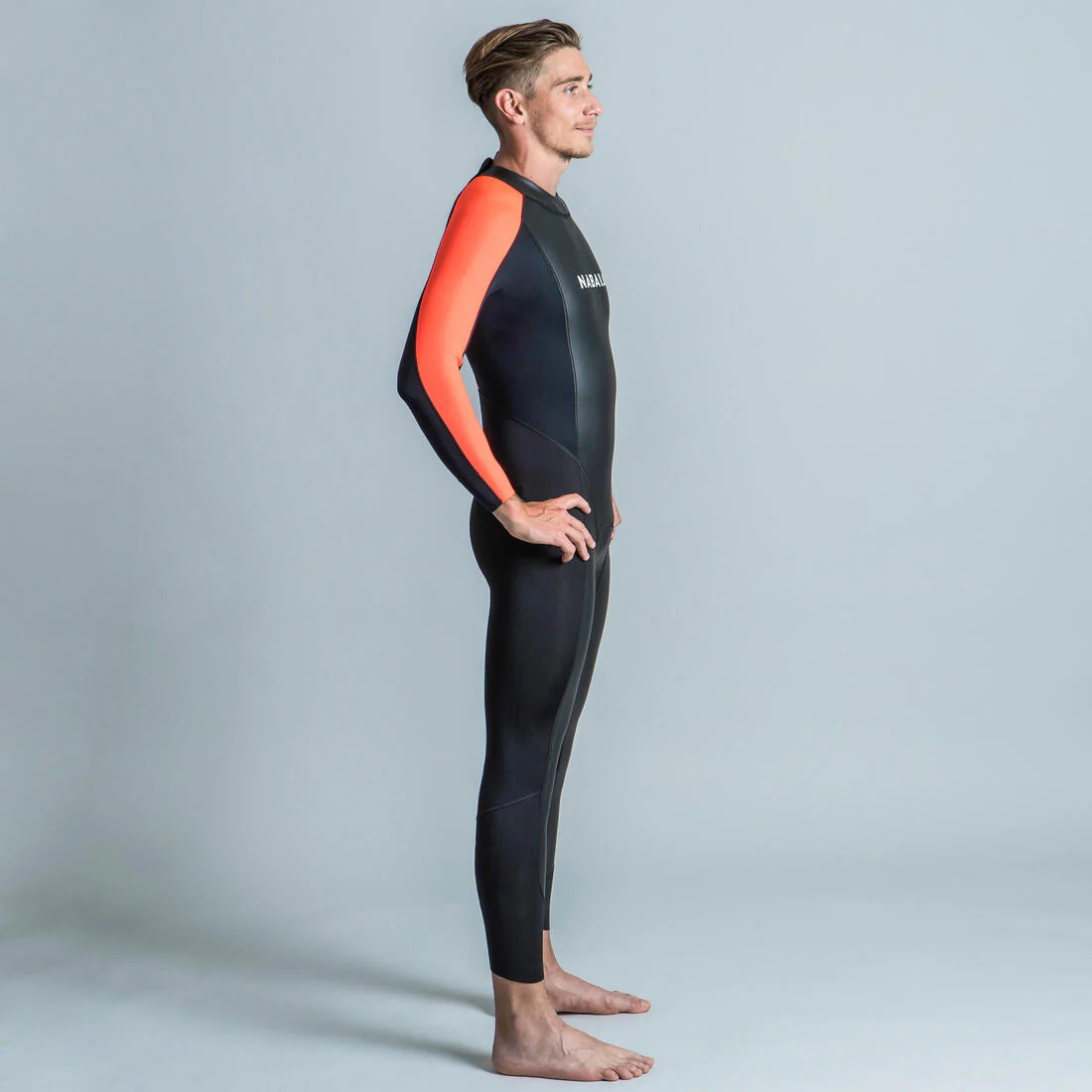Traje de neopreno de natación en mar abierto negro con naranja para hombre 100 - Image 3