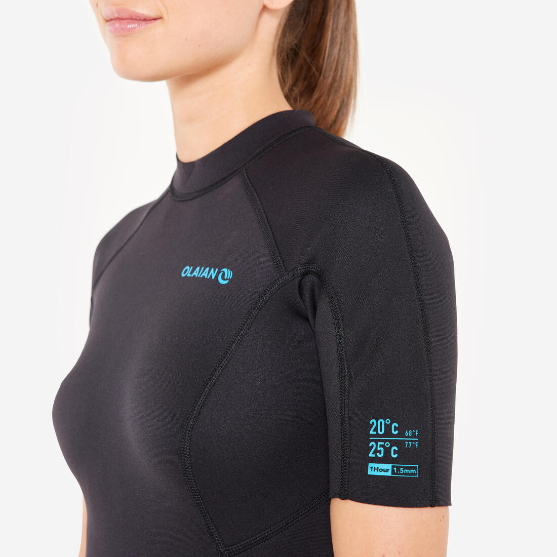Traje de surf corto de neopreno de 1.5 mm negro para mujer 100 - Image 3