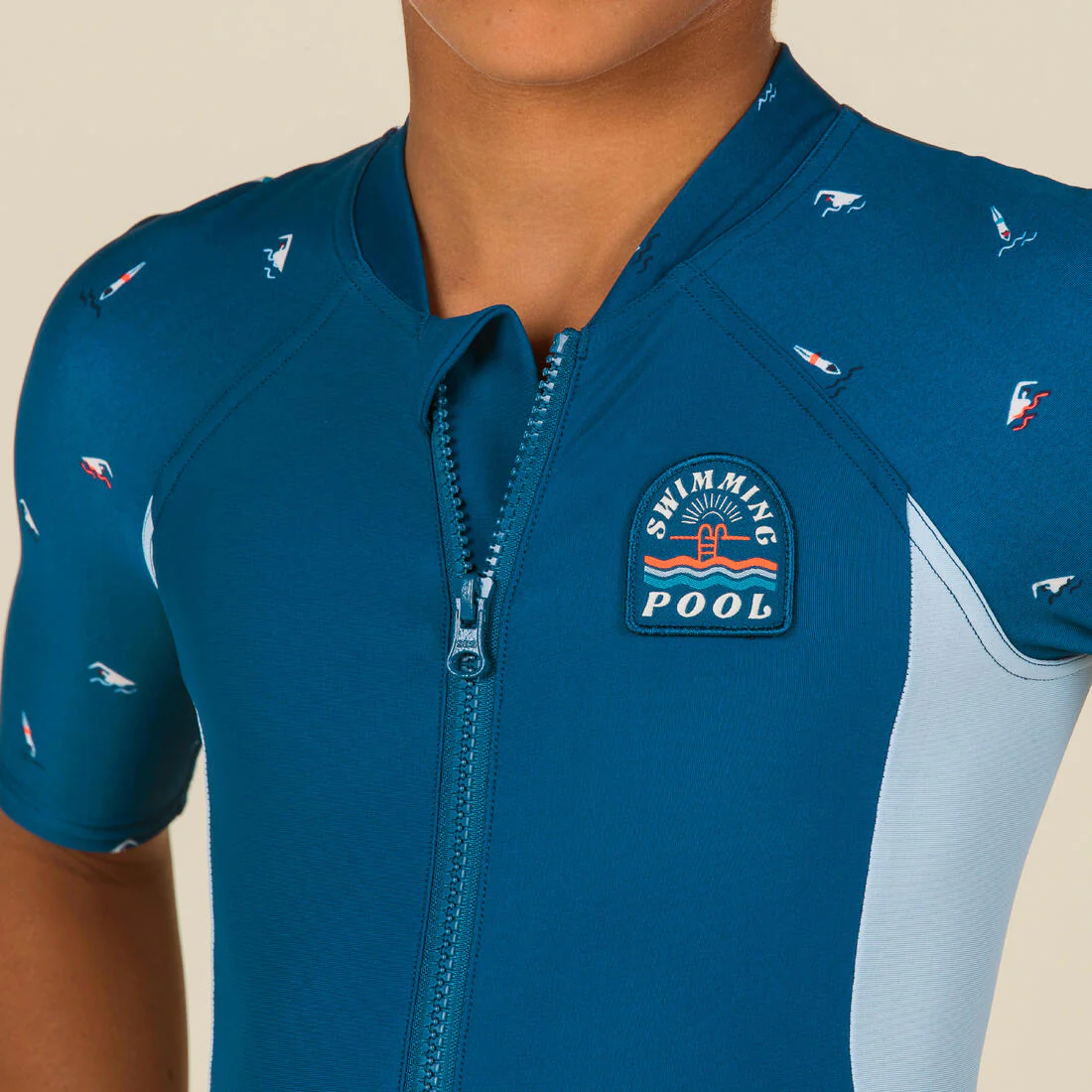 Traje Shorty 100 Niños Azul Marino-Azul Manga Corta - Image 3