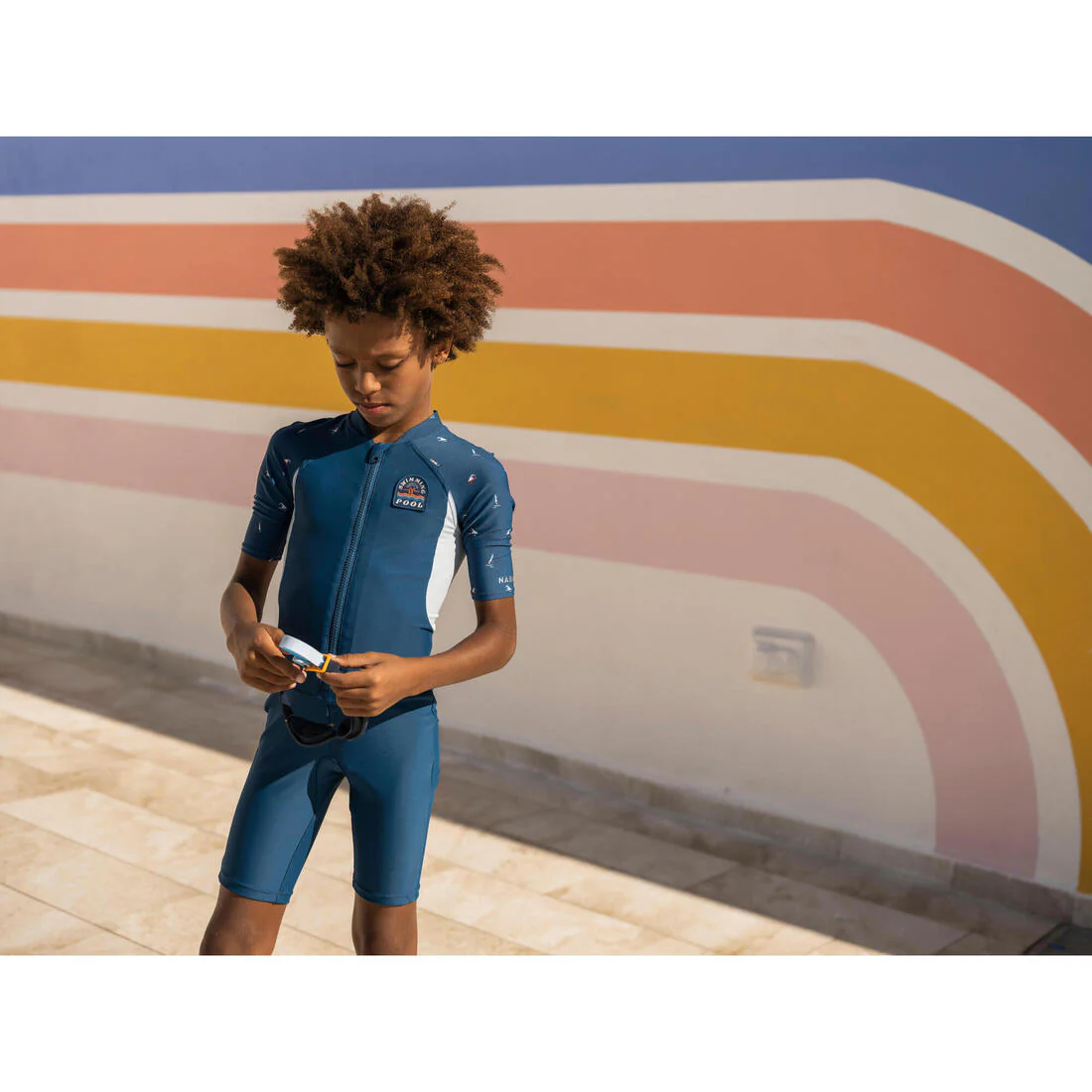 Traje Shorty 100 Niños Azul Marino-Azul Manga Corta - Image 9