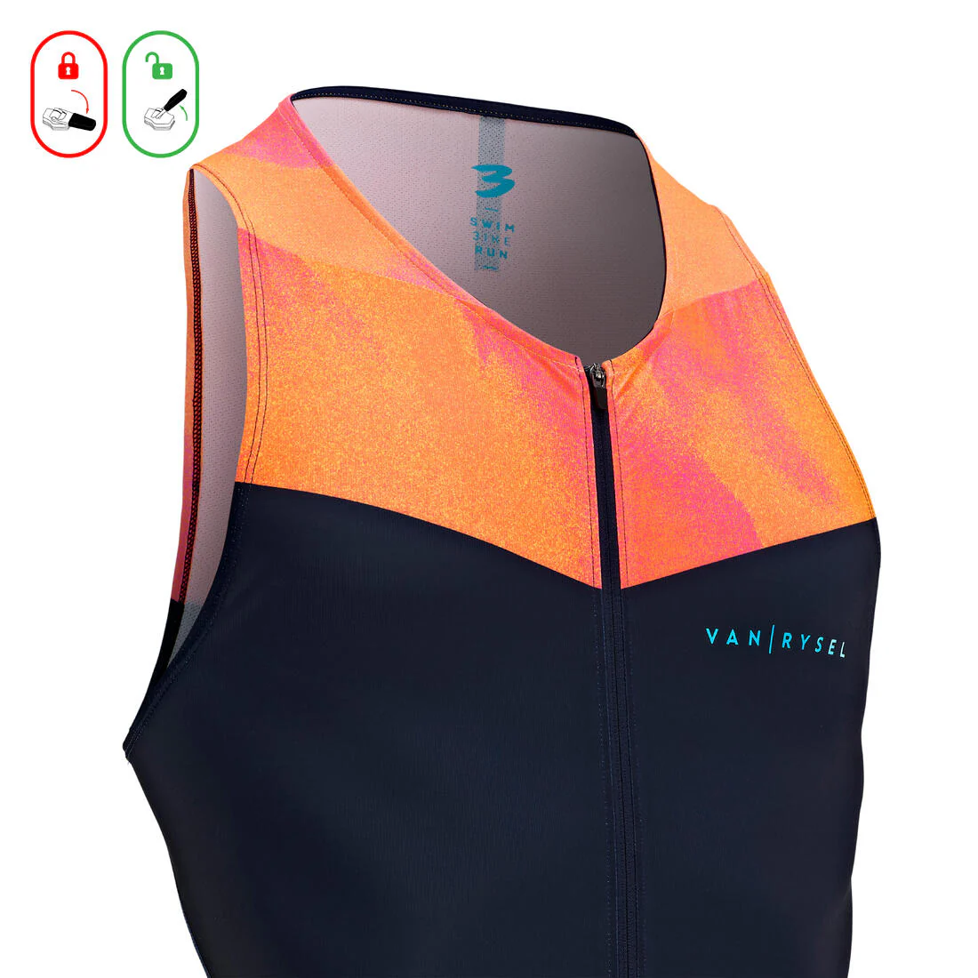Trisuit de triatlón de corta distancia azul marino con naranja para hombre - Image 3